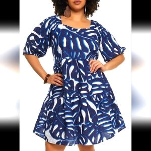 3X Navy & White Mlle Gabrielle Short Sleeve Midi Length Summer Dress